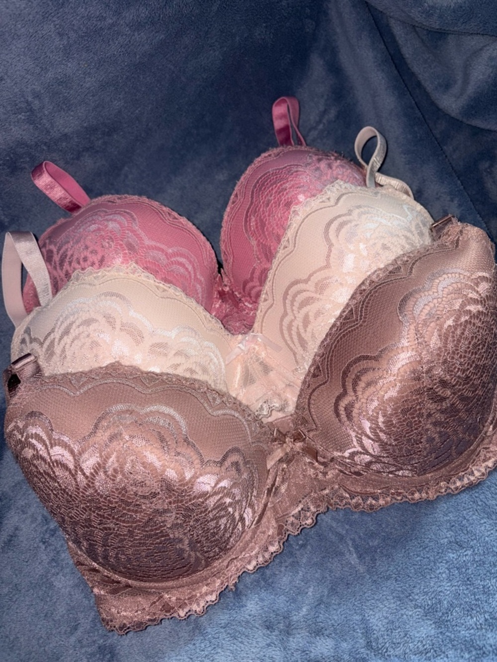 💗🍦Lace Bra Trio in Dusty Rose, Blush & Cream🍓🍫
